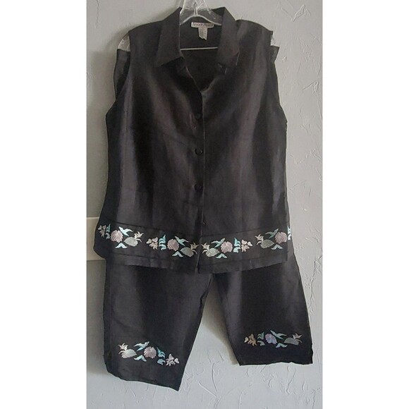 JOY Y PEACE  Set Pant & Blouse, Linen,Rayón, Black Color, Embroidery, Women's 2X - Picture 8 of 16